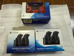 DUALSHOCK 4 赤 ワイヤレスコントローラー + 充電スタンド x2