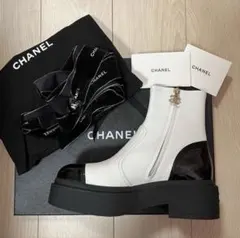 1666 美品✨CHANEL 21AW レースアップブーツ ロゴ 黒 38 - メルカリ