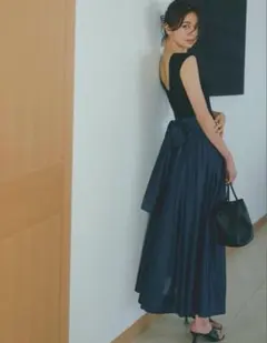 SNIDEL スナイデル　ニットドッキングワンピース　ネイビー