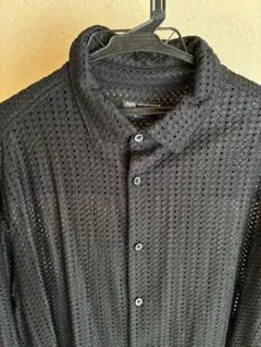 ZARA ザラ メッシュ ブラック 黒 長袖シャツ メンズ 44 XL〜XXL