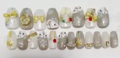 ネイルチップ 全サイズ２０枚現品 フラッシュ　クリスマス 雪だるまリボン