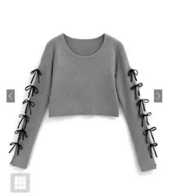 GRL スリットスリーブリボンニットdr713 リボン付きグレークロップドニット