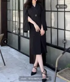 【美品】ROYAL PARTY ケープワンピース　ブラック　ロング　トレンチ F