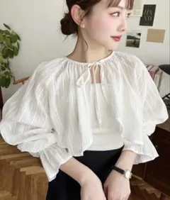 moment＋ クロップド丈ショートカーデブラウス ブラウス 白 ホワイト