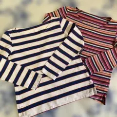 ユニクロ☆ストライプ長袖Tシャツ2枚セット/美品/匿名配送