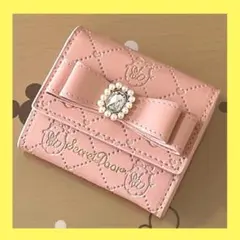 “Secret door”リボン付き ピンク 三つ折り財布 ボックスコイン