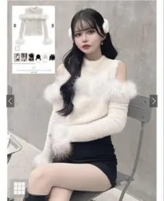 GRL ファーショルダーオープンフェザーニットトップス[tw1183]