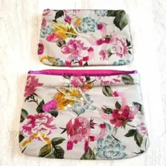 ★未使用★ ポーチ 小物入れ ２個セット ハンドメイド レトロ 花柄
