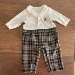 プティマイン petit main長袖ロンパース 70cm チェック柄