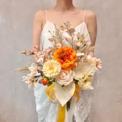 【ブートニア無料】テラコッタ ウェディングブーケ 前撮り 韓国ブーケ 造花