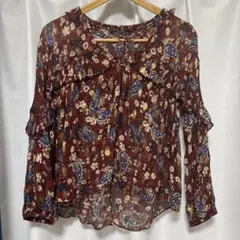 ZARA 花柄×ペイズリー柄フリルブラウス S