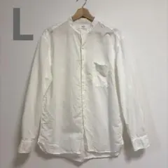 UNIQLO コットンリネンスタンドカラーシャツ 半袖 L ホワイト
