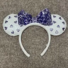 ディズニーミニーちゃんスパンコールカチューシャ白✖️紫ハート柄