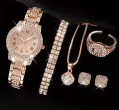 ダイヤモンド　ネックレス　ブレスレット　腕時計　ピアス　指輪　5点セット