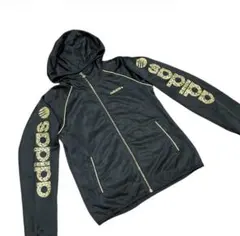 【レア✨バラ柄ロゴ】adidas NEO ジャージパーカー 黒×金 Sサイズ