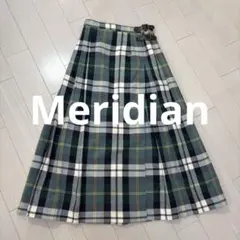 メリディアン Meridian チェック柄ラップスカート ロングプリーツグリーン