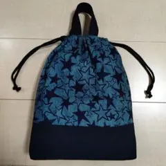 モスグリーン系 星柄上 お着替え袋 シューズ入れ 巾着袋