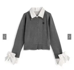 GRL 襟付き袖リボンロゴ刺繍ニットトップス[fs29]