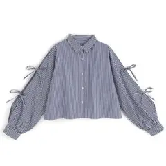 GRL ストライプ柄リボンスリーブシャツ[nk50]