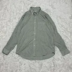 美品UNIQLO ブロードシャツ　ストライプ　グリーン　L ゆったり
