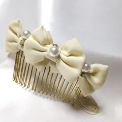 Roi du monde ヘアコーム リボン パール アイボリー No.g904