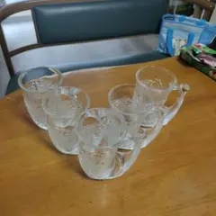 透明ガラス製　お花模様　ジョッキ、マグ5個セット