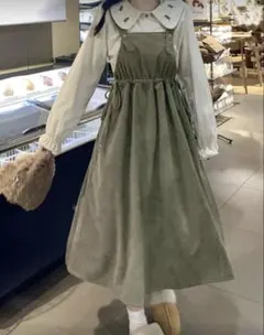 SHEIN グリーン コーデュロイ キャミワンピース