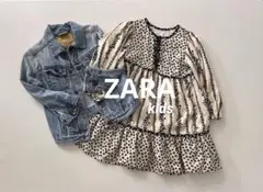 ZARAザラキッズ花柄ワンピース&デニムジャケット春コーデ100110cm4y