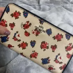 coach 花柄 長財布 ベージュ ネイビー
