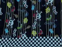 生地　チェック　音符　スカル　ボーダー　約105cmx48cm　ブラック