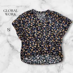 【グローバルワーク】花柄 半袖ブラウス S レーヨン100% 総柄 シャツ 美品のサムネイル