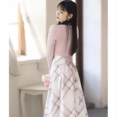 極美品✨tocco closetチェック柄フレアロングスカート　バックリボンM
