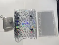 シール帳 キラキラ A7 星柄 クリアバインダー リフィル付　3点セット　黒