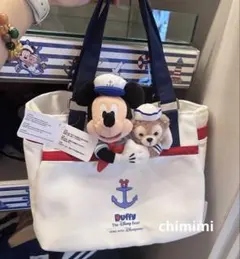 香港ディズニー　ミッキーマウスとダッフィー　セーラー柄トートバッグ