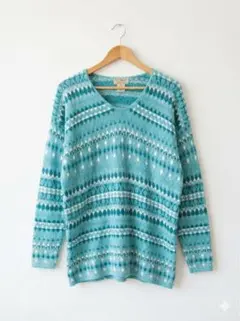 【希少/USA製】80s L.L.Bean 総柄 Vネック ニット セーター