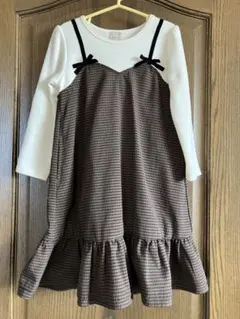 美品⭐︎120センチ⭐︎petit main チェック柄ドッキングワンピース（七分袖