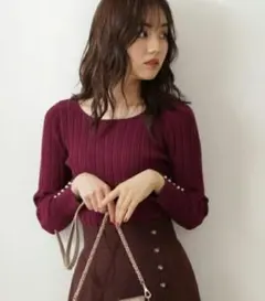 美品✨️PROPORTION パールアイレットリプニット