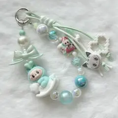 ビーズキーホルダー No.456 木馬 ラブブ×白 ティファ