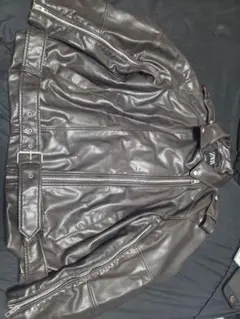 ダークブラウン レザーライダースジャケットzara
