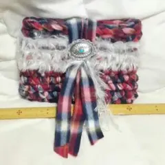 フリースヤーン　ファー付きポーチ/クラッチバッグ　ズパゲッティ