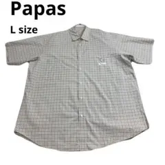美品　Papas メンズ 半袖シャツ チェック柄 ベージュ カジュアル　春夏のサムネイル