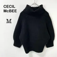 【セシルマクビー】七分袖 ニット セーター ハイネック タートル ブラック系 M