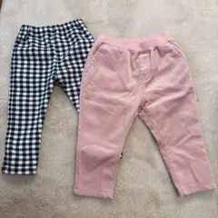 無印良品　ピンクと黒のチェック柄パンツセット　80