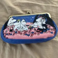 ムーミン 刺繍 がま口財布 青色