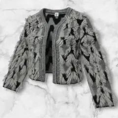 6 ROKU カーディガン　フリンジジャガード　モヘア　フリーサイズ　日本製