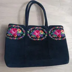 FEILER ブラック花柄刺繍トートバッグ