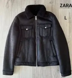 美品 ZARA ザラ ムートンジャケット ボア B-3 ブラック L