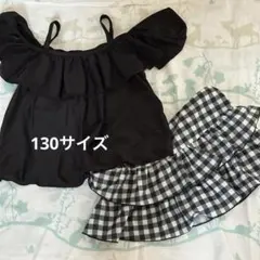 【USED】devirock130 オフショルセットアップ水着　ブラックチェック