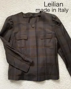 Leilian レリアン　イタリア製　チェック　茶系　ブラウン　ジャケット