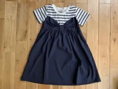 新品 女の子 キッズ ボーダー 半袖 ワンピース 110センチ ネイビー